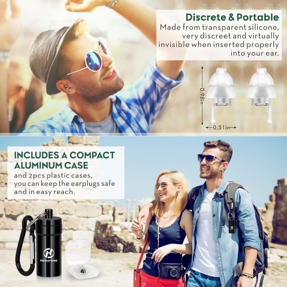 Hearprotek Music Earplugs Musicians Clubs Bars Loud Events Jam Sessions W Case - Picture 9 of 10